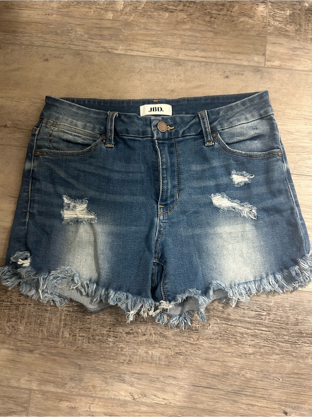 Frayed Hem Distressed Jean Shorts - Blue